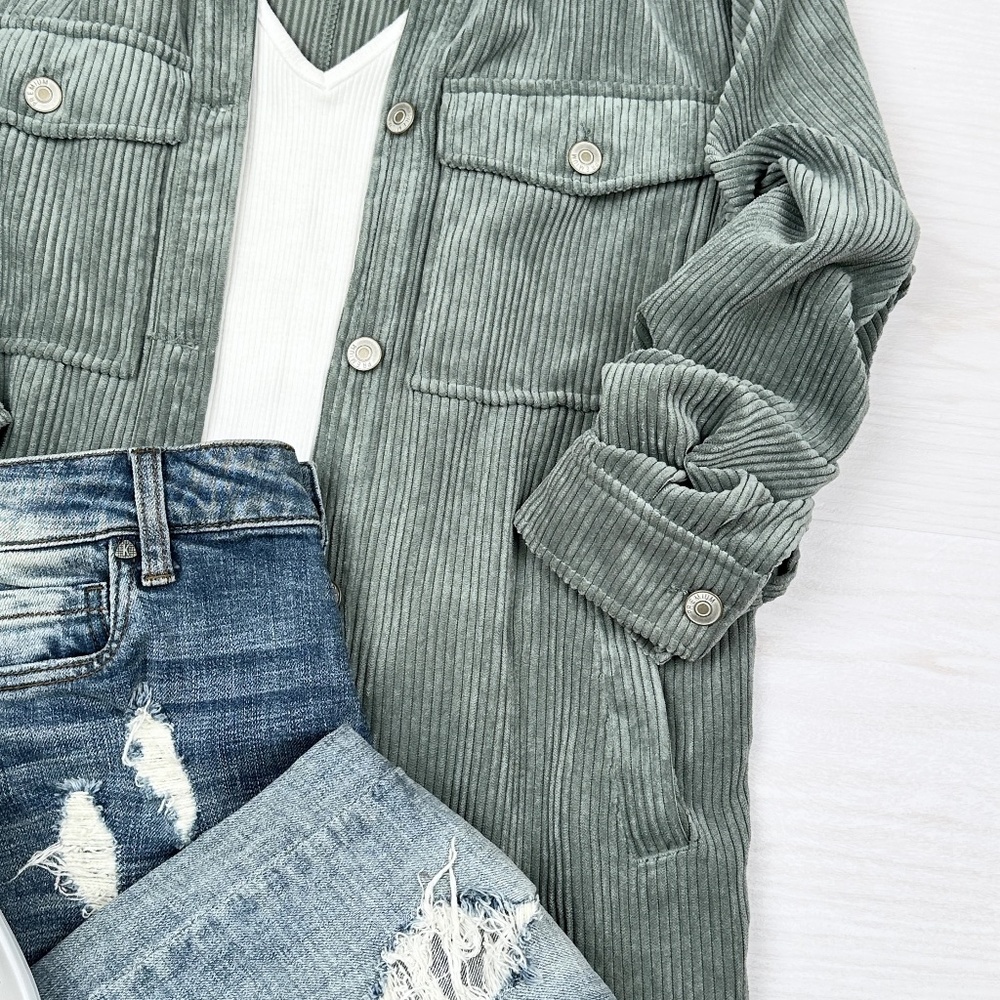 Elise Corduroy Shacket | Mint Green - Picture 3 of 4